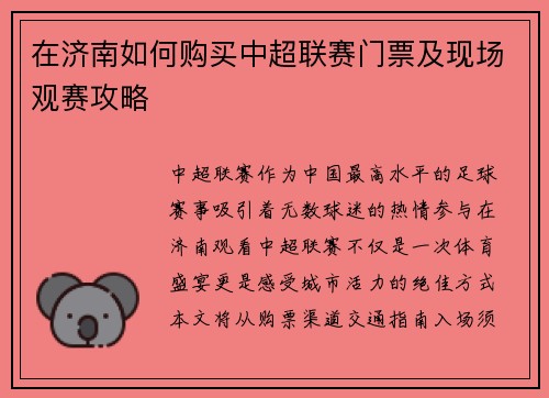 在济南如何购买中超联赛门票及现场观赛攻略