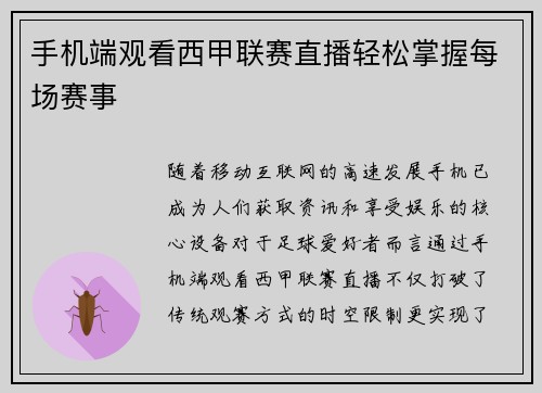手机端观看西甲联赛直播轻松掌握每场赛事